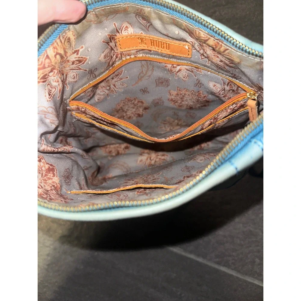 Hobo Blue Distressed Leather Crossbody Bag Tassel Zip Messenger Bag